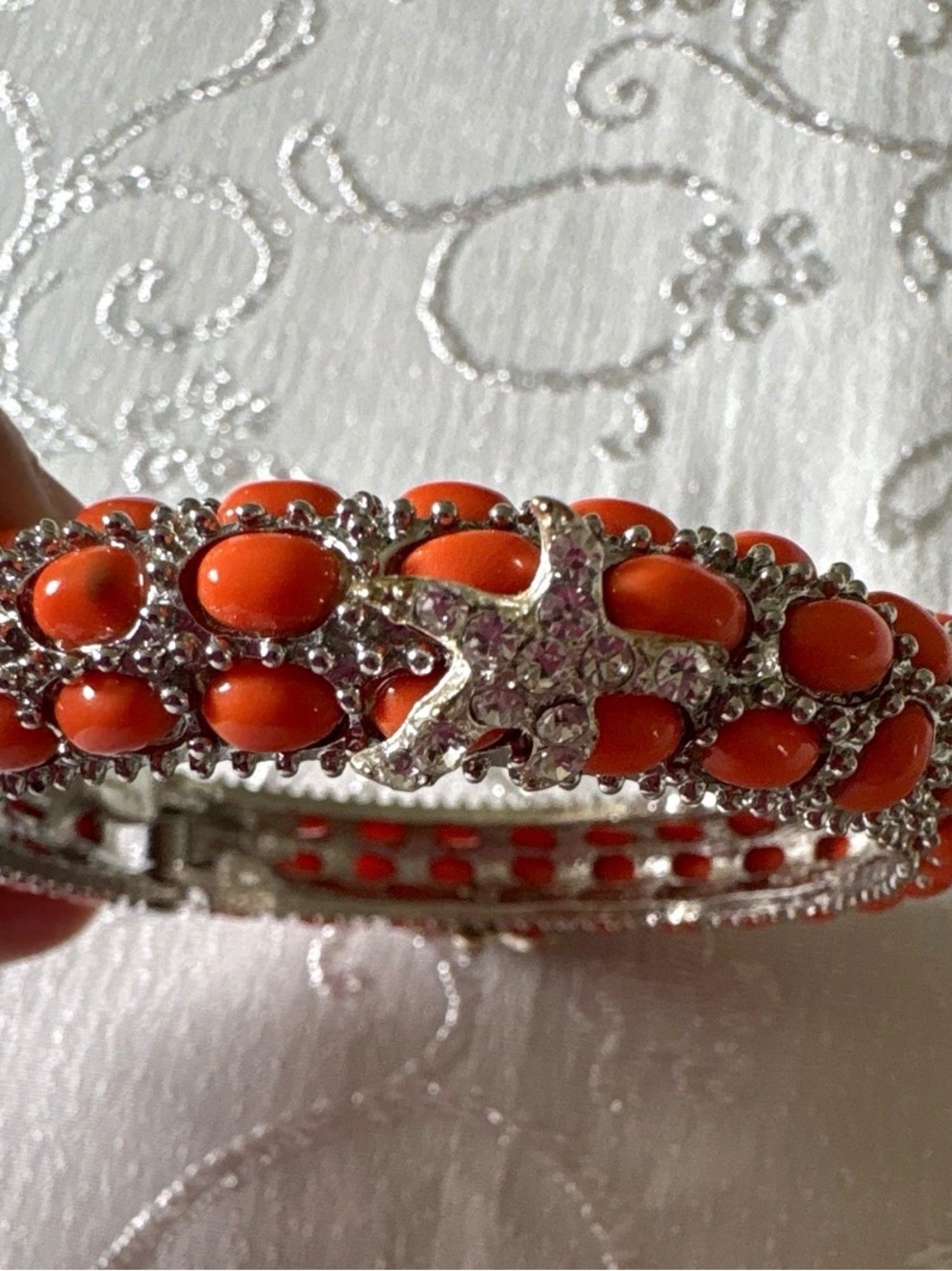 Kenneth Jay Lane Coral Cabachon And Rhinestone Starfish